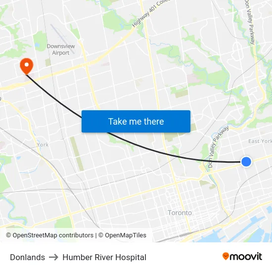 Donlands to Humber River Hospital map