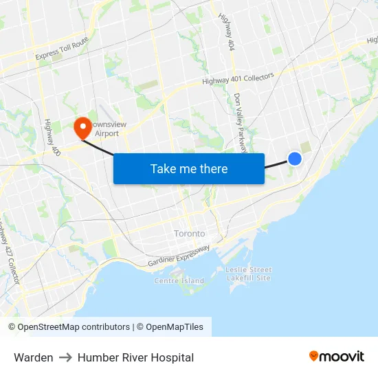 Warden to Humber River Hospital map