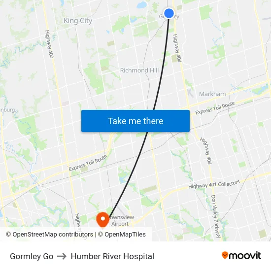 Gormley Go to Humber River Hospital map
