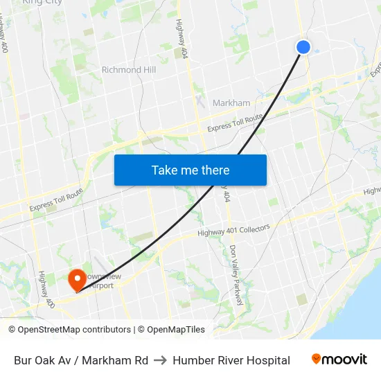 Bur Oak Av / Markham Rd to Humber River Hospital map
