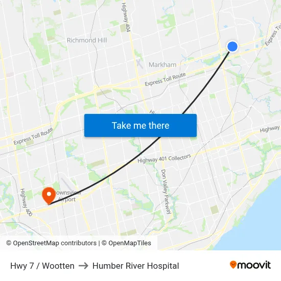 Hwy 7 / Wootten to Humber River Hospital map