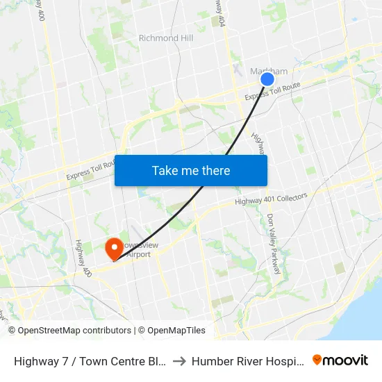 Highway 7 / Town Centre Blvd to Humber River Hospital map