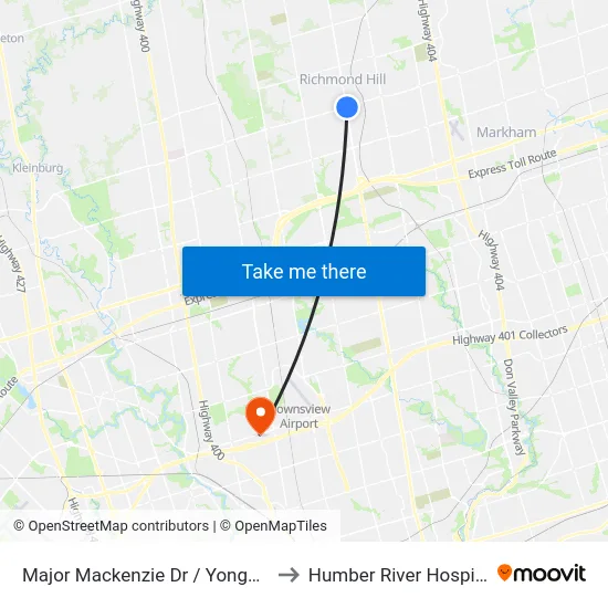 Major Mackenzie Dr / Yonge St to Humber River Hospital map