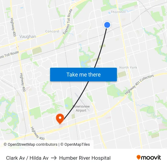 Clark Av / Hilda Av to Humber River Hospital map