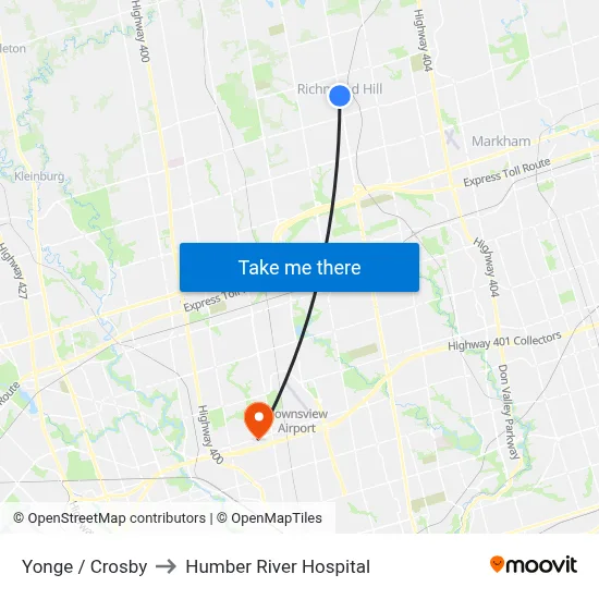 Yonge / Crosby to Humber River Hospital map