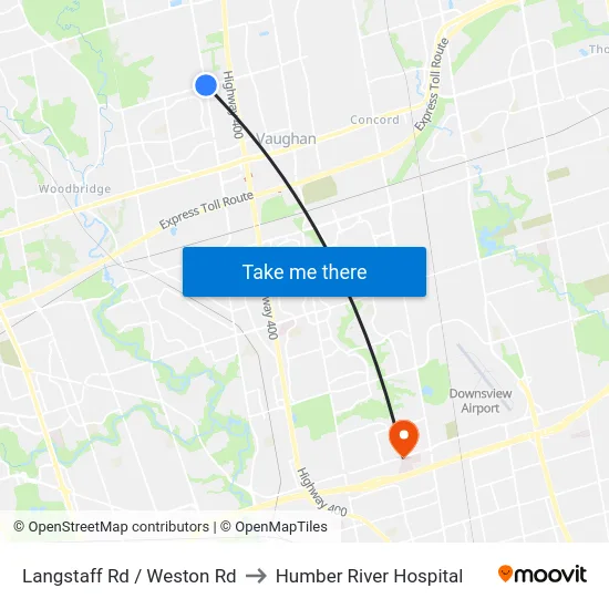 Langstaff Rd / Weston Rd to Humber River Hospital map