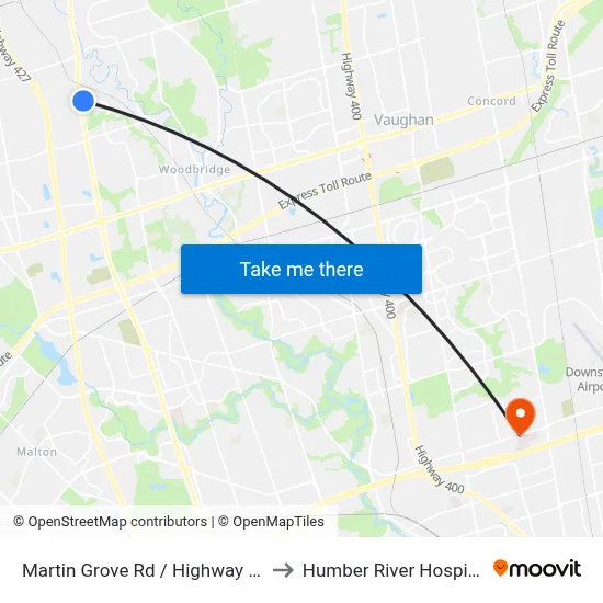 Martin Grove Rd / Highway 27 to Humber River Hospital map