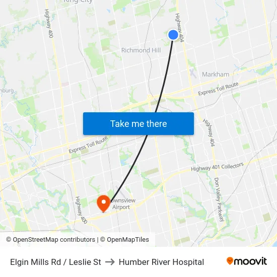 Elgin Mills Rd / Leslie St to Humber River Hospital map