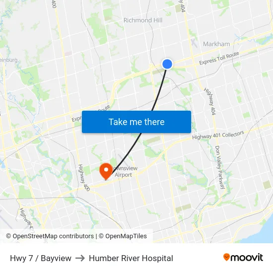 Hwy 7 / Bayview to Humber River Hospital map