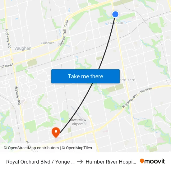 Royal Orchard Blvd / Yonge St to Humber River Hospital map