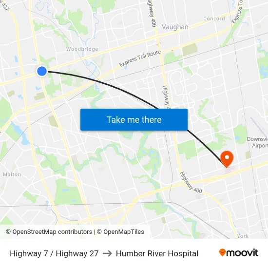 Highway 7 / Highway 27 to Humber River Hospital map