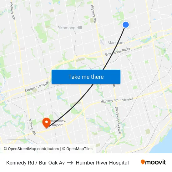 Kennedy Rd / Bur Oak Av to Humber River Hospital map