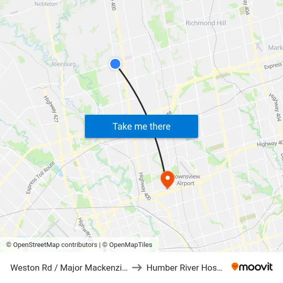 Weston Rd / Major Mackenzie Dr to Humber River Hospital map