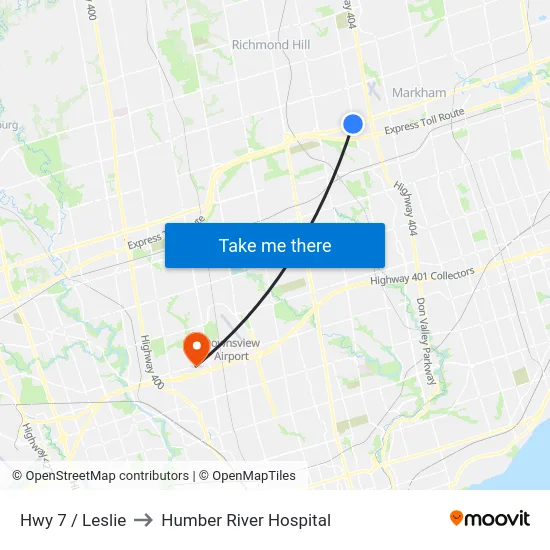 Hwy 7 / Leslie to Humber River Hospital map