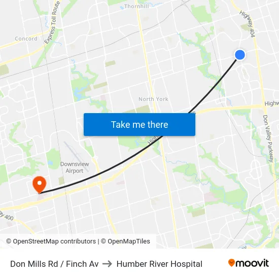 Don Mills Rd / Finch Av to Humber River Hospital map
