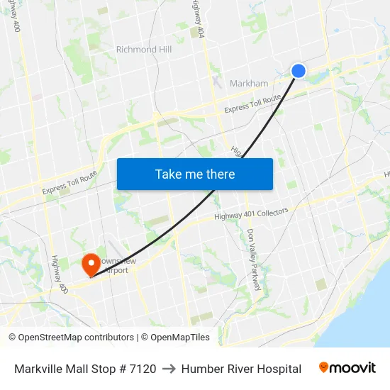 Markville Mall Stop # 7120 to Humber River Hospital map