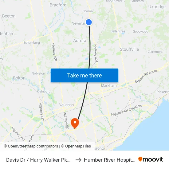 Davis Dr / Harry Walker Pkwy to Humber River Hospital map