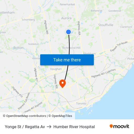 Yonge St / Regatta Av to Humber River Hospital map