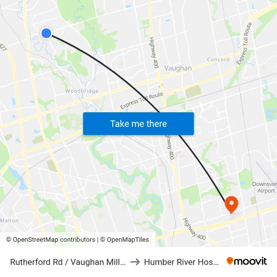 Rutherford Rd / Vaughan Mills Rd to Humber River Hospital map