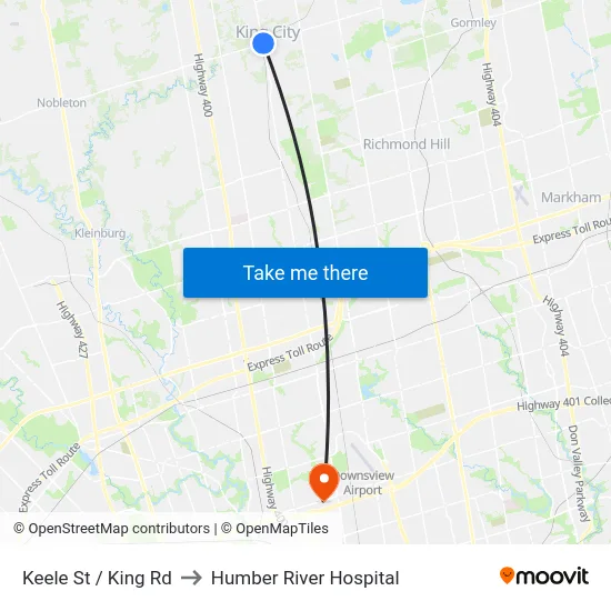 Keele St / King Rd to Humber River Hospital map