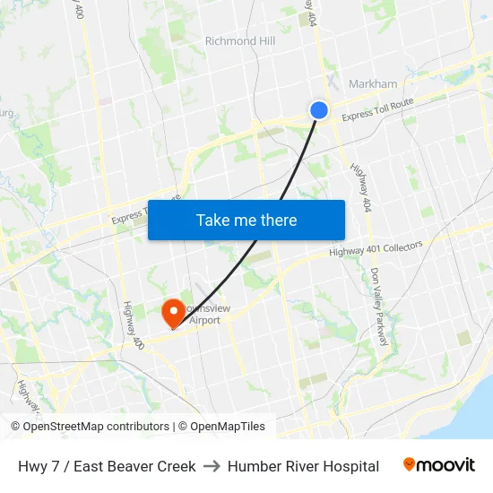 Hwy 7 / East Beaver Creek to Humber River Hospital map