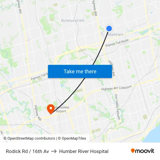 Rodick Rd / 16th Av to Humber River Hospital map