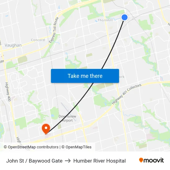 John St / Baywood Gate to Humber River Hospital map