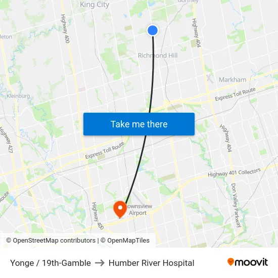 Yonge / 19th-Gamble to Humber River Hospital map