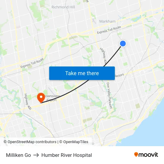 Milliken Go to Humber River Hospital map