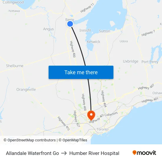 Allandale Waterfront Go to Humber River Hospital map