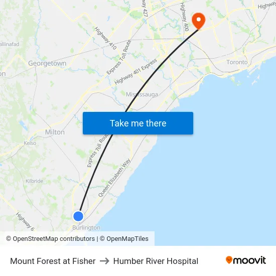 Mount Forest at Fisher to Humber River Hospital map