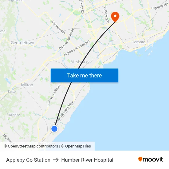 Appleby Go Station to Humber River Hospital map