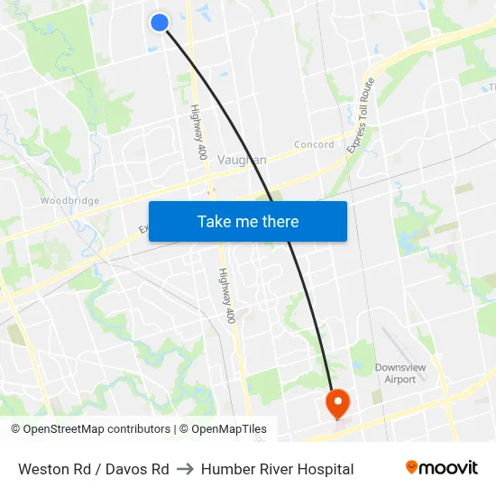 Weston Rd / Davos Rd to Humber River Hospital map
