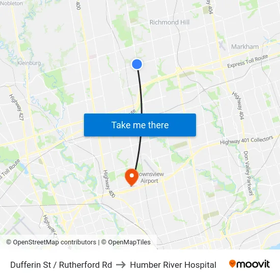 Dufferin St / Rutherford Rd to Humber River Hospital map