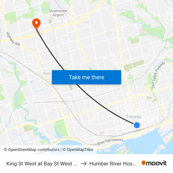 King St West at Bay St West Side to Humber River Hospital map