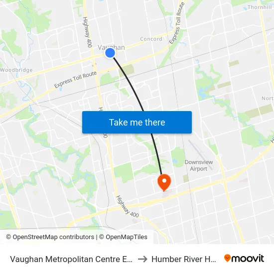 Vaughan Metropolitan Centre Eastbound to Humber River Hospital map