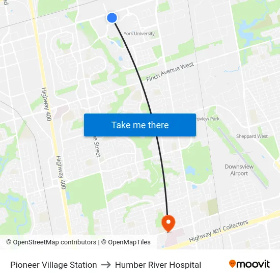 Pioneer Village Station to Humber River Hospital map