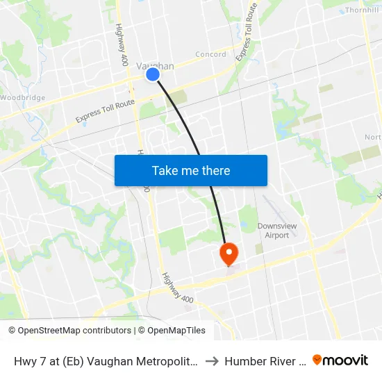Hwy 7 at (Eb) Vaughan Metropolitan Centre Station to Humber River Hospital map