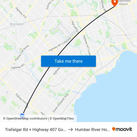 Trafalgar Rd + Highway 407 Go Carpool to Humber River Hospital map