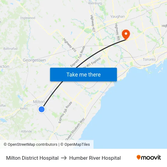 Milton District Hospital to Humber River Hospital map