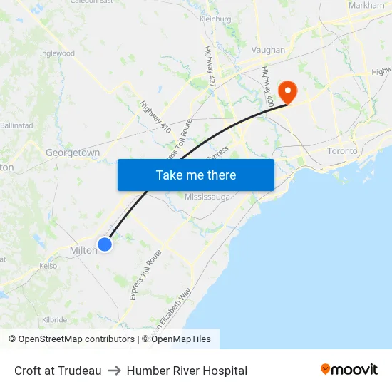 Croft at Trudeau to Humber River Hospital map