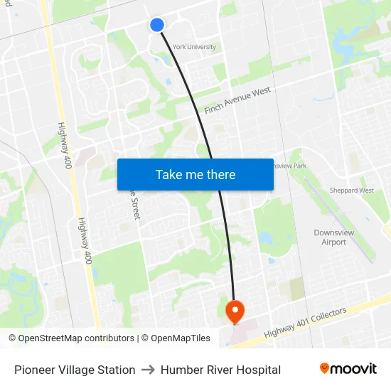 Pioneer Village Station to Humber River Hospital map