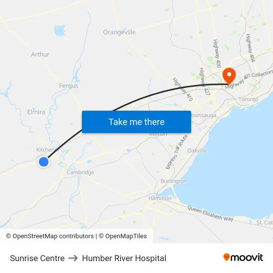 Sunrise Centre to Humber River Hospital map