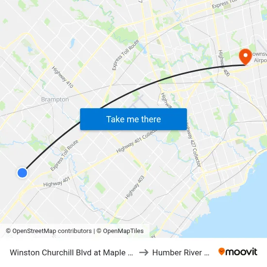 Winston Churchill Blvd at Maple Lodge Farms to Humber River Hospital map
