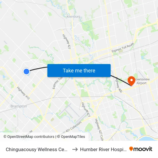 Chinguacousy Wellness Centre to Humber River Hospital map