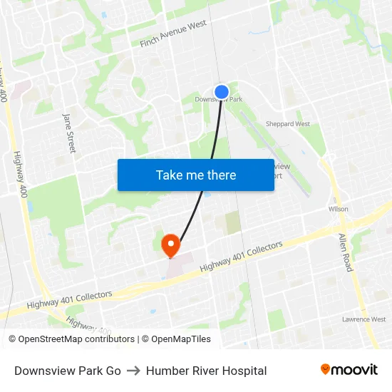 Downsview Park Go to Humber River Hospital map