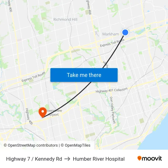 Highway 7 / Kennedy Rd to Humber River Hospital map