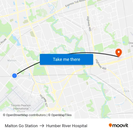 Malton Go Station to Humber River Hospital map
