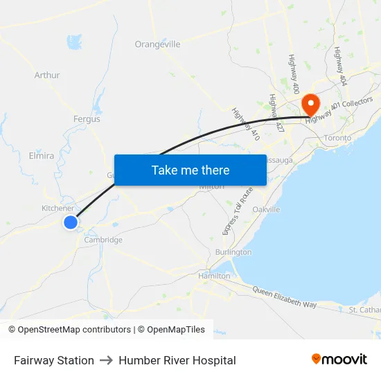 Fairway Station to Humber River Hospital map