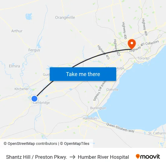 Shantz Hill / Preston Pkwy. to Humber River Hospital map